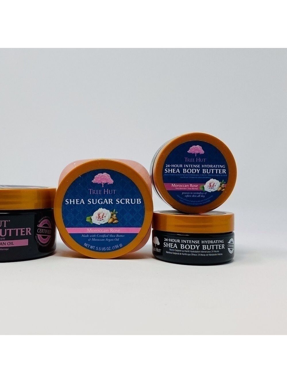 6 pack - Tree Hut Moroccan Rose 2 Shea Sugar Scrub & 4 Shea Body Butter. NEW